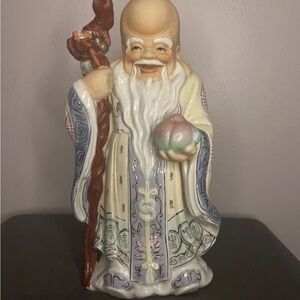 Chinese  Vintage Porcelain Statue 10" Shou Xing God of Longevity Mid-Century